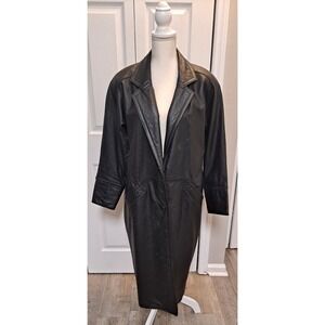Global Identity G-III Vintage Black Leather Trench Coat Duster Women's  M READ‎